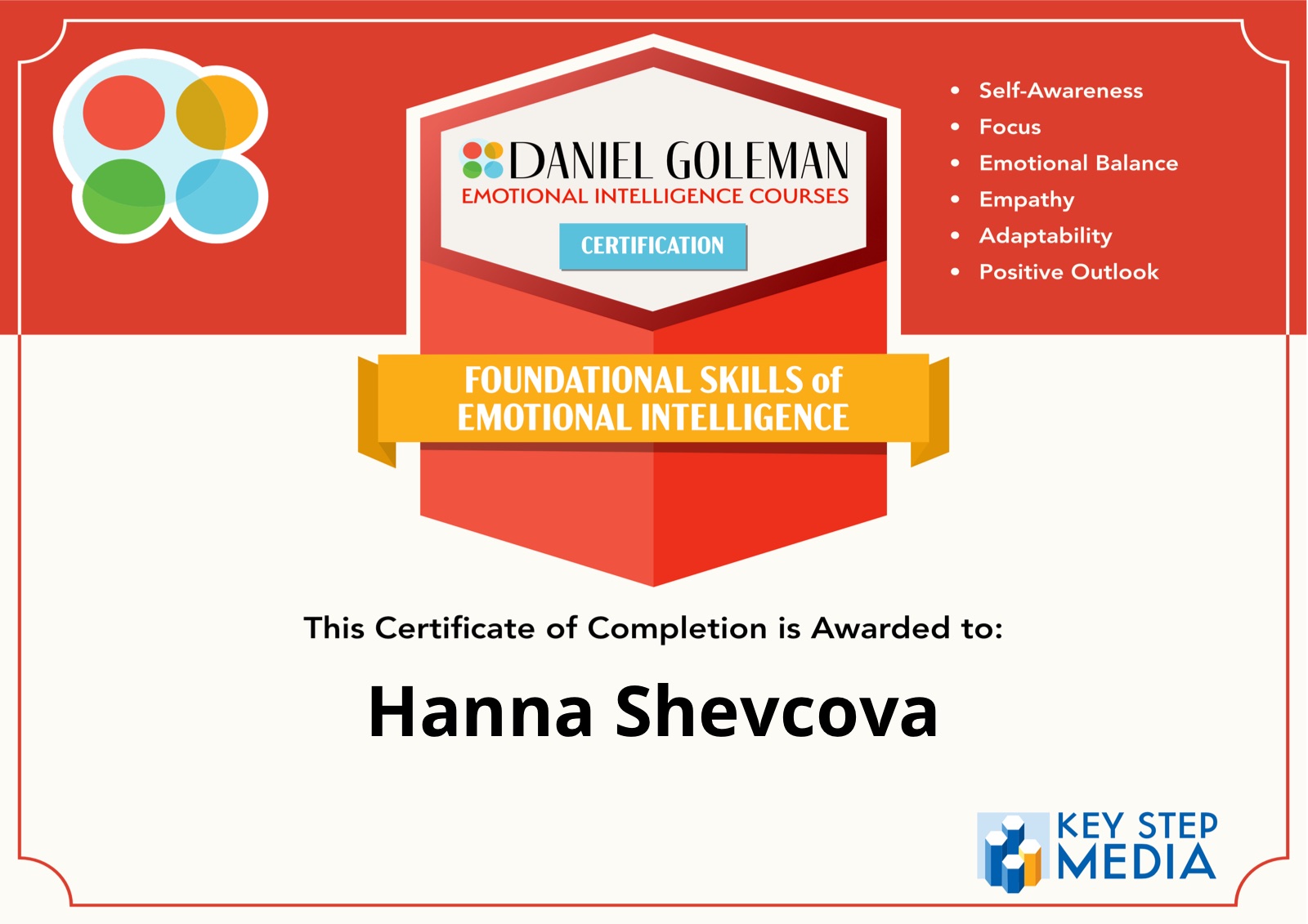 Daniel Goleman Emotional Intelligence Foundational Skills certificate