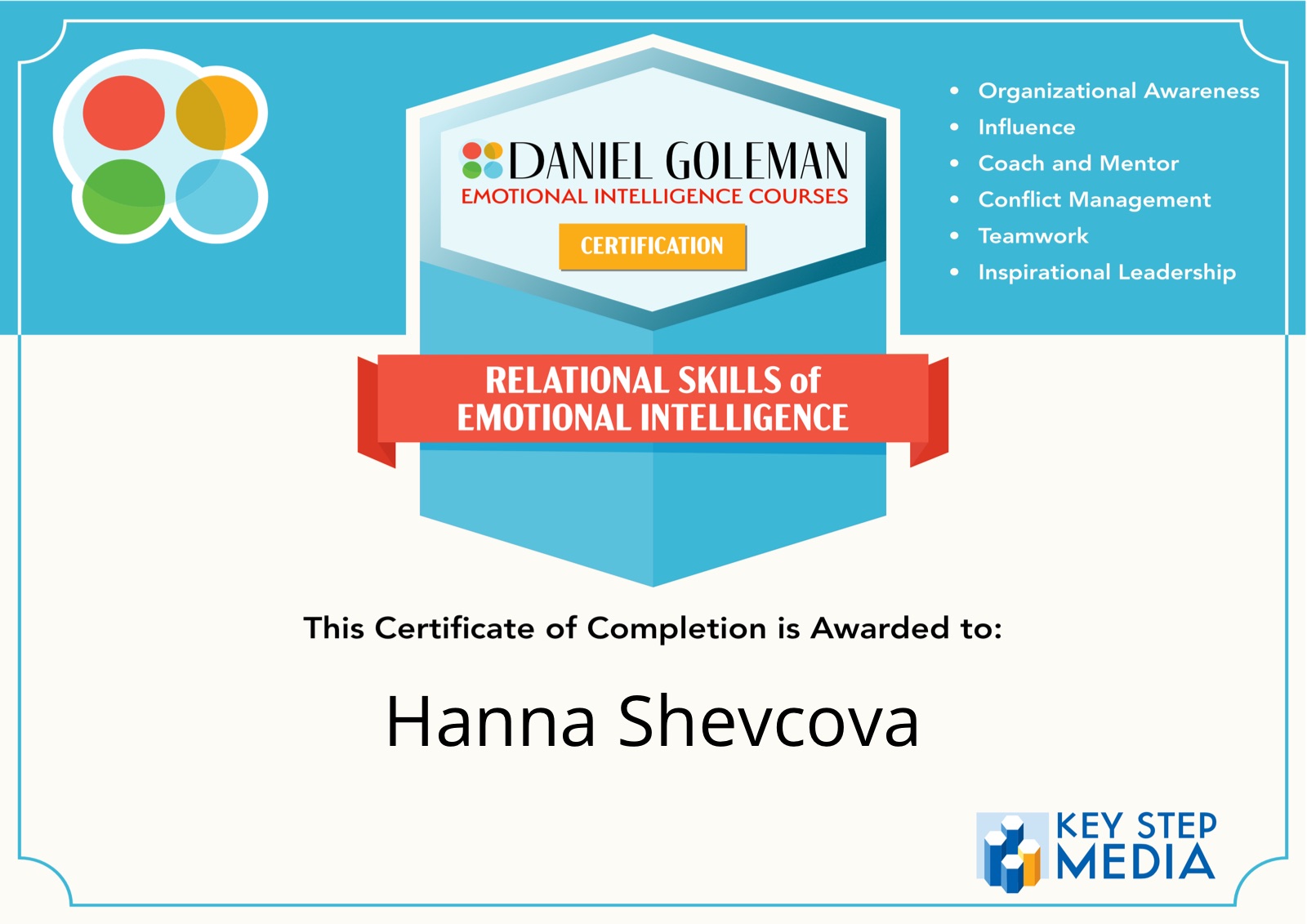 Daniel Goleman Emotional Intelligence Relational Skills badge certificate